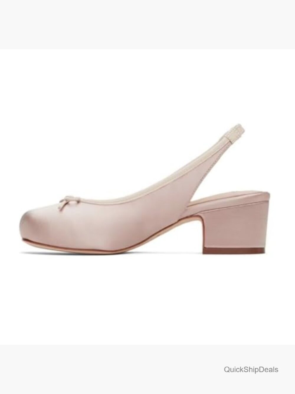 Satin Slingback Heels with Bow Square Toe Chunky Block Heels - Picture 5 of 7